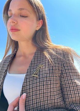 Брошь ив сен лоран в форме логотипа, позолота 18к