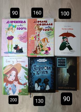 Сапфірова книга, енн із зелених дахів, алея жаху, бути собою. 10 гаджетів для щастя, дівчинка на всі 100%, дівчаче дозвілля на всі 100%