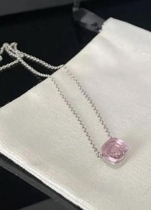 Серебряная цепочка помеллато италия, серебро 925, с розовым камнем / подвеска с розовым кристиллом