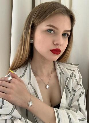 Набор ванклиф van cleef / клевер / белый - серьги, подвеска, браслет / натуральный перлам...