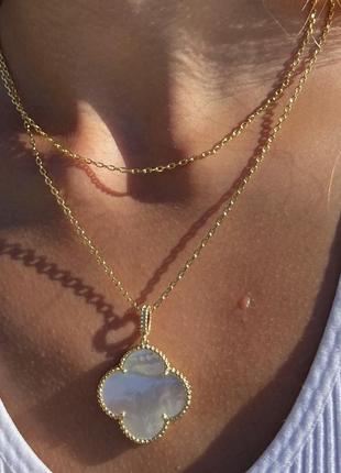 Підвіска ванкліф із білим великим конюшиною, позолота 18к