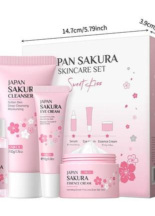 Набор косметики для увлажнения и омоложения кожи лица 4в1 laikou japan sakura, 4 продукта