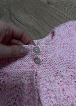 Вязаная розовая теплая шерстяная кофта мирер кардиган на девочку