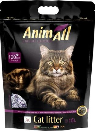 Наповнювач для котячого туалету animall "фіолетовий аметист" преміум силікагелевий вбирний 6.7 кг (15 л)