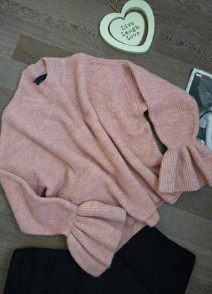 Світло рожевий світшот з рюшами на рукавах оверсайз m&s светер пуловер джемпер акрил