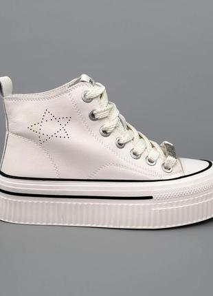 Трендові шкіряні білі жіночі кеди на високій підошві весна-осінь, шкіра, демісезон, весняні, осінні