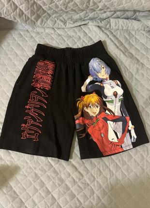Черные спортивные шорты с аниме evangelion bershka