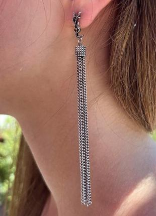 Серьги-подвески ив сен лоран с логотипом, посеребрение