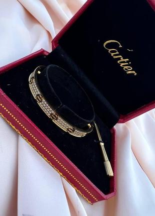 Браслет картьє з ключем із розсипом цирконію по колу, позолота 18к