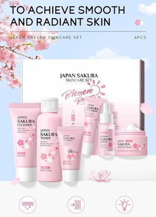 Набір косметики для зволоження та омолодження шкіри обличчя 6в1 laikou japan sakura, 6 продуктів7 фото