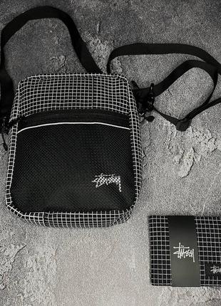 🔝 месенджер stussy чорного кольору в клітинку + гаманець stussy2 фото