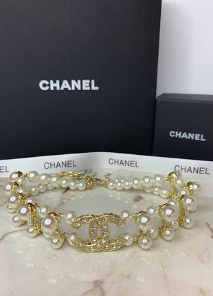 Элегантное брендовое колье-чокер на шею, с жемчугом и цирконами стиль шанель