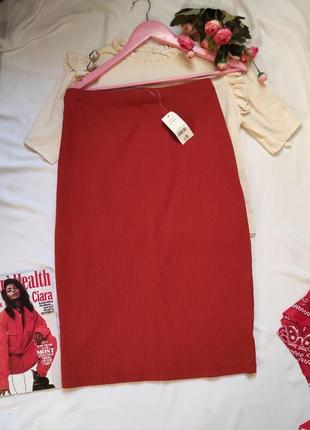 Женская юбка миди в рубчик по фигуре кораллового цвета прямая юбка средней длины2 фото