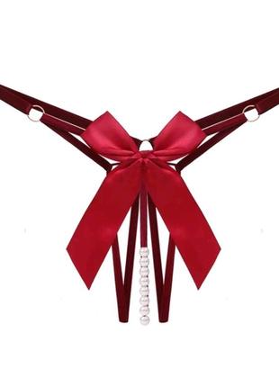 Белье, трусики женские. трусики с бусами бордовые