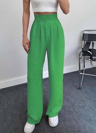 Зелені жіночі класичні штани палаццо жіночі базові широкі брюки палаццо1 фото