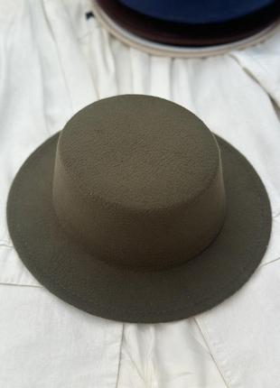 Стильная  фетровая шляпа канотье  болотный 56-58р (744)
