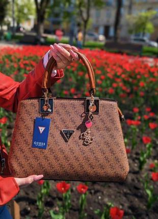 Сумка женская  терракот  guess гесс  на три отделения люкс