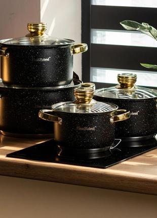 Набор кастрюль из нержавеющей стали с толстым дном 4 штуки с крышка ми и ручками ep