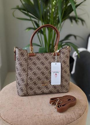 Сумка женская  бежевый guess гесс  на три отделения