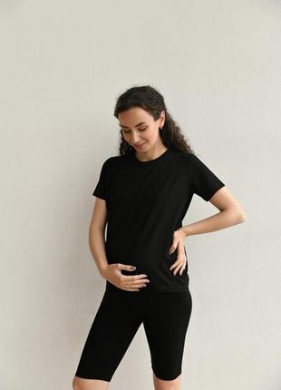 Трикотажна футболка для вагітних та годуючих матусь чорна1 фото