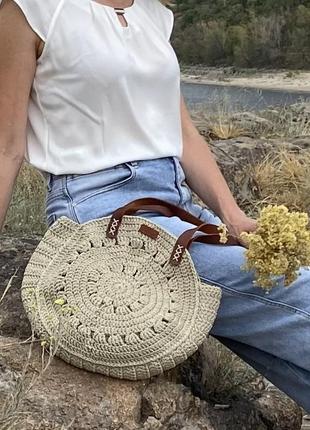 Вязаная сумка крючком лето шнур рафия