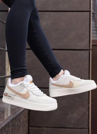 4 кольори🌈 жіночі кросівки в стилі nike air force 1 shadow найк форси / демісезонні / літні, осінні / шкіра / бежеві, фіолетові, білі