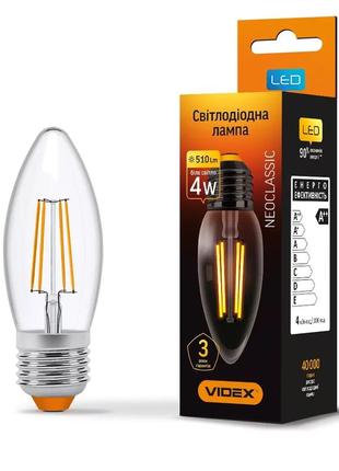 Філаментна світлодіодна лампа led videx 4w e27 4100k vl-c37f-04274
