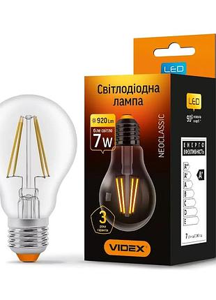 Філаментна світлодіодна лампа led videx 7w e27 4100k vl-a60f-07274