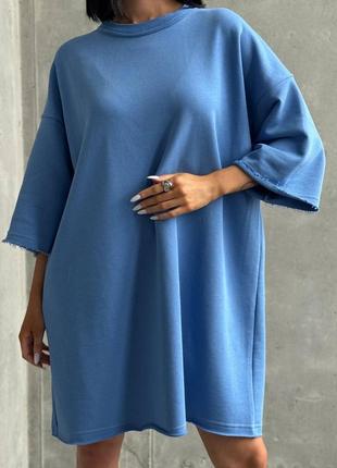 Голубое женское платье футболка оверсайз свободного кроя женское удлиненная футболка оверсайз7 фото