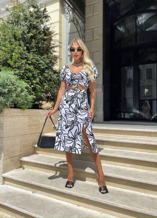 ❗️sale❗️ костюм двойка топ с коротким рукавом и юбка миди с разрезом софт