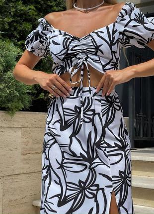 ❗️sale❗️ костюм двойка топ с коротким рукавом и юбка миди с разрезом софт