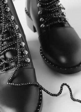 Zara черные кожаные ботильоны ботинки zara на низком каблуке размер 40