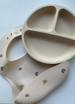 Силіконовий посуд тарілка слюнявчик