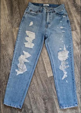 Голубые джинсы mom pull & bear2 фото