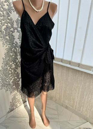Черная туника  запах с запахом секси бахрома стильная модная платье пляжное