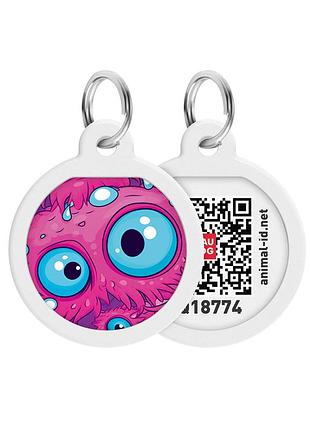 Адресник для собак и котов металлический waudog smart id c qr паспортом, рисунок "глаз монстра", круг, д 25 мм