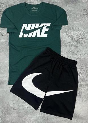 Мужской комплект nike футболка и шорты с большим принтом спортивный костюм nike на лето качественный хлопок