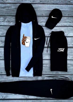 Мужской комплект nike 5в1 | спортивный костюм найк на осень кофта + штаны + шорты + футболка + кепка в подарок