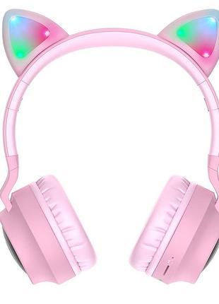 Наушники bluetooth hoco cheerful cat ear w27, розовые