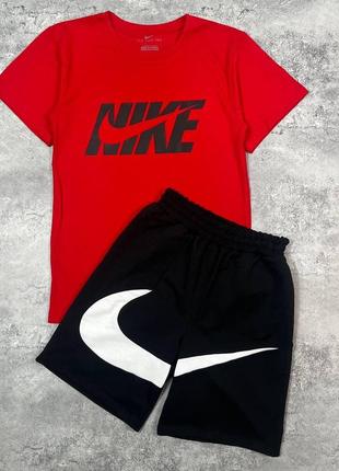 Мужской комплект nike футболка и шорты с большим принтом спортивный костюм nike на лето качественный хлопок