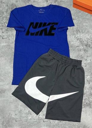 Мужской комплект nike футболка и шорты с большим принтом спортивный костюм nike на лето качественный хлопок