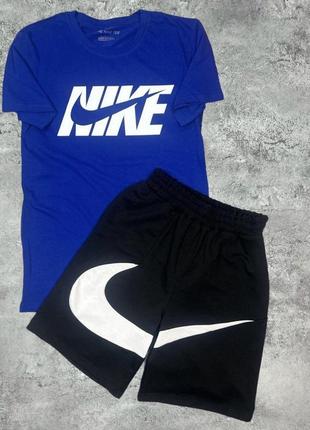 Мужской комплект nike футболка и шорты с большим принтом спортивный костюм nike на лето качественный хлопок
