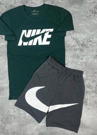 Мужской комплект nike футболка и шорты с большим принтом спортивный костюм nike на лето качественный хлопок