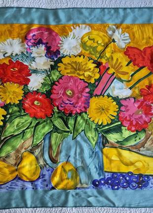 Женский шелковый платок картина цветы