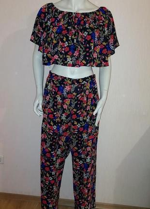 Шикарный шифоный костюм в цветочный принт vintage dressing, молниеносная отправка1 фото
