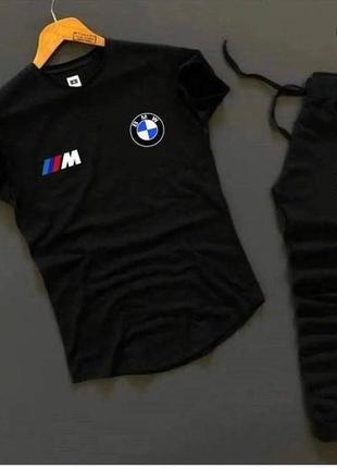 Чоловічий спортивний костюм bmw футболка + штани | літній комплект 2в1 спортивні штани та футболка топ