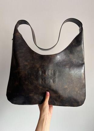 Жіноча шкіряна сумка miu Leder miu Leder sneakers coffee leather bag