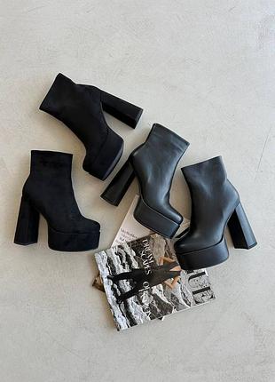 Неймовірні чорні жіночі ботильйони на платформі на товстому каблуку з екошкіри,...