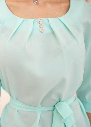 Блузка с рукавами 3/4 и поясом, цвет мятный, 172r1-15 фото