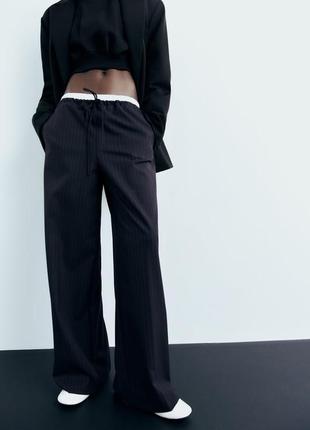 Брюки zara с контрастным поясом s, m, l